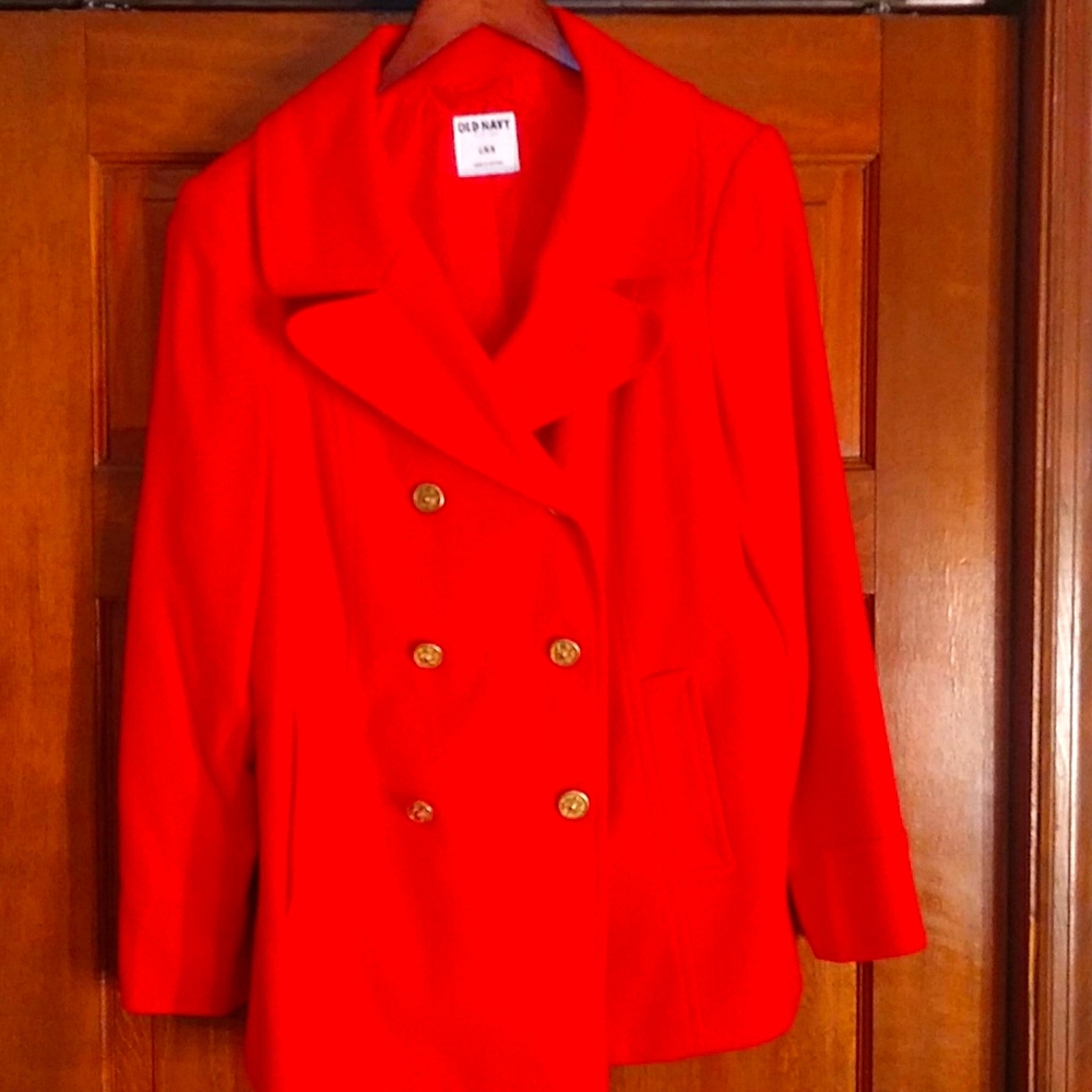 Pea coat Bright Orange w/ Crest Gold Buttons